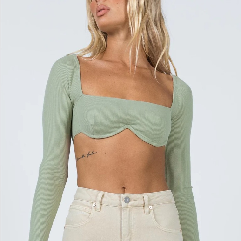 sage green underwire crop top
